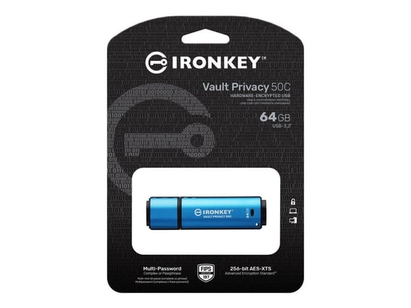 Kingston IronKey Vault Privacy 50C - USB-flashstasjon - kryptert - 64 GB - USB-C 3.2 Gen 1 - TAA-samsvar