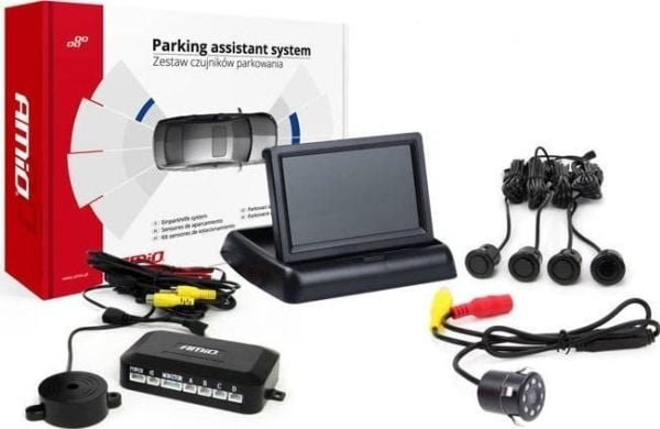 Amio Parkeringssensorsett tft02 4.3" med kamera hd-307-og 4 sensorer svart"gull"