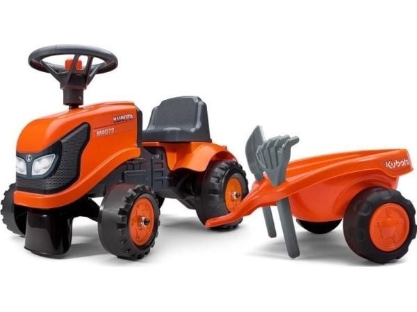 FALK Baby Kubota-ajotraktori perävaunulla, haravalla ja lapiolla (808-022)