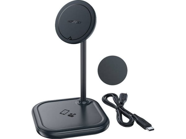 Acefast 15W Qi trådlader til iPhone (med MagSafe) og AirPods stativholder - magnetisk holder, grå (E6 gray)