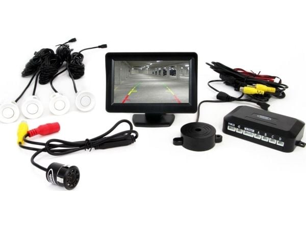 AMiO 01557 sensorsett 4 stk, 4,3" TFT, hvit, med Night Vision-kamera, 308