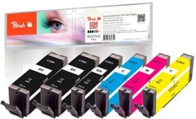 Peach Multi Pack Plus - 6-pack - S - svart, gul, cyan, magenta, fotosort - kompatibel - gjenfabrikert - blekkpatron (alternativ for: Canon CLI-551,...
