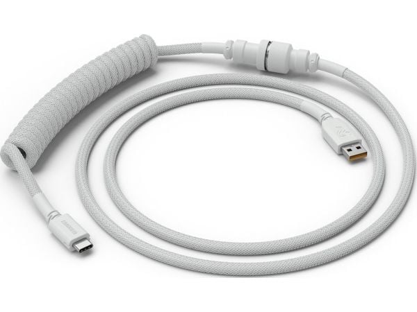 Glorious PC Gaming Race USB 2.0 cable 4.5ft total length 6 coiled section USB-C to USB-A adaptor 5-pin aviator connector Double-braided, Hvit, 1,37...