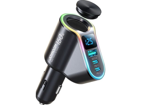 Joyroom hurtiglader til bil 4-i-1 USB-A QC3.0 / 2xUSB-C PD 150W svart (JR-CL21) Joyroom hurtiglader til bil 4-i-1 USB-A QC3.0 / 2xUSB-C PD 150W svart (JR-CL21)