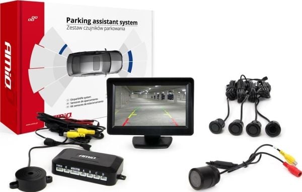 Amio Parkeringssensorsett tft01 4.3" med kamera hd-315-led 4 sensorer svart "gull"