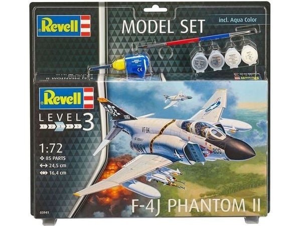 Revell Model Set F-4J Phantom II, Luftfarkostmodell med fast vinge, Monteringssats, 1:72, F-4J Phantom II, Avancerade, 85 styck