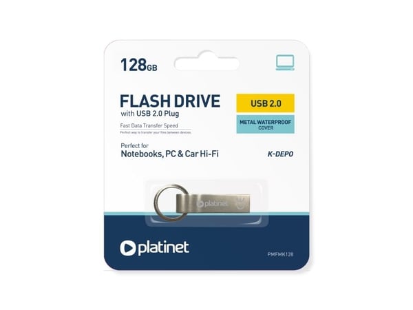 Platinet PMFMK128, 128 GB, USB Type-A, 2.0, Uten lokk, Rustfritt stål