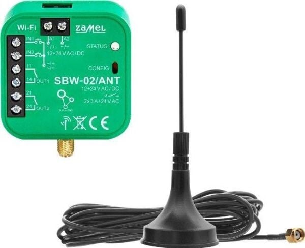 Zamel Supla SBW-02/ANT portstyring i innfelt utførelse 2-kanals med Wi-Fi-antenne