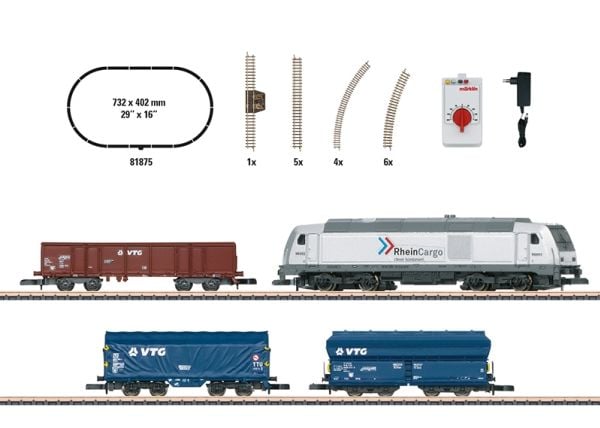 Märklin 81875, Pienoisrautatie, Kokoamispakkaus, Z (1:220), "Modern Freight Service" Starter Set with a Class 285 Diesel Locomotive, Ei sukupuolira...