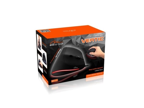 Media-Tech VERTIC MT1122 - Vertikal mus - ergonomisk - vertikal - høyrehendt - optisk - 6 knapper - kablet - USB