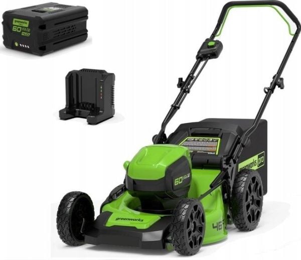 Batteridrevet gressklipper Greenworks 60V 46 cm sett, lader + 4Ah batteri (GD60LM46HPK4)