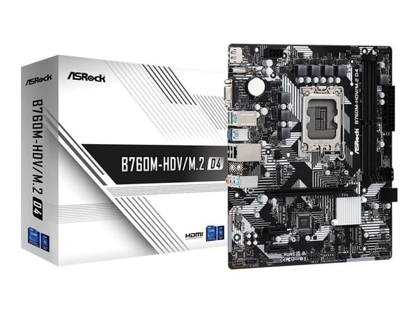 ASRock B760M-HDV/M.2 D4 - Emolevy - micro-ATX - LGA1700-asennuspaikka - B760-piirisarja - USB 3.2 Gen 1, USB-C 3.2 Gen 1 - Gigabit LAN - sisäinen g...