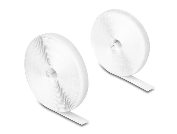 Delock Kestävä tarranauha liimalla ja fleecellä L 10 m x W 20 mm valkoinen