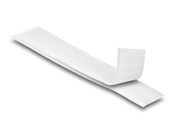 Delock Kestävä tarranauha liimalla ja fleecellä L 5 m x W 20 mm valkoinen