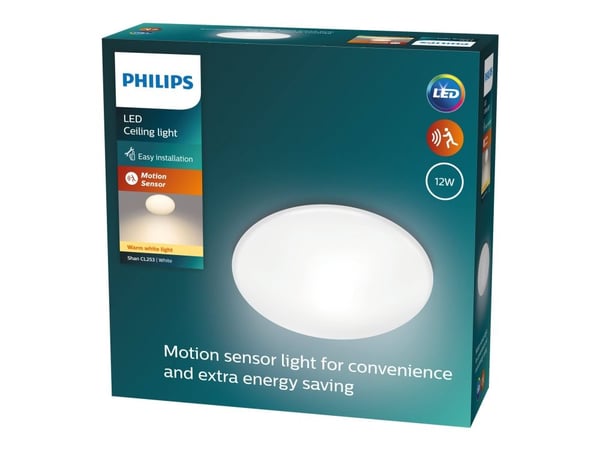 Philips Toiminnollinen Shan kattovalaisin 12W, LED, Ei vaihdettavissa oleva hehkulamppu, 2700 K, IP20, Valkoinen