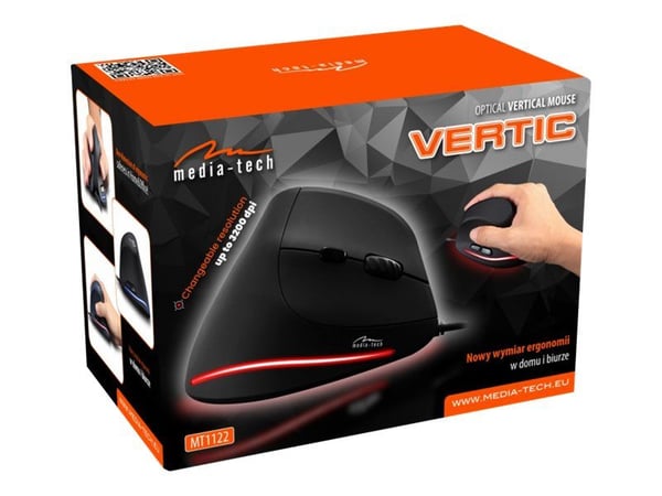 Media-Tech VERTIC MT1122 - Vertikal mus - ergonomisk - vertikal - høyrehendt - optisk - 6 knapper - kablet - USB Media-Tech VERTIC MT1122 - Vertikal mus - ergonomisk - vertikal - høyrehendt - optisk - 6 knapper - kablet - USB