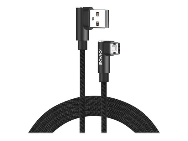 SAVIO - USB-kabel - USB (hane) vinklad 90°, vändbar till mikro-USB typ B (hane) vinklad 90°, vändbar - USB 2.0 - 2.4 A - 2 m - svart