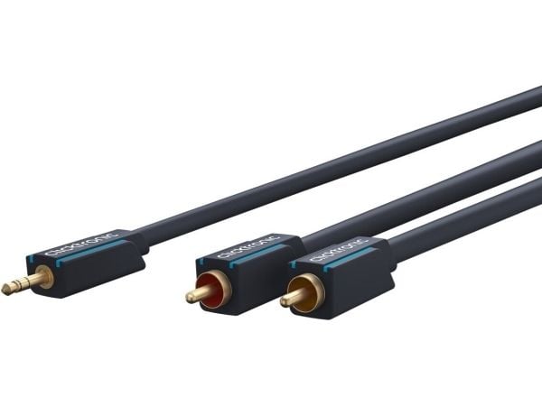 ClickTronic 1m MP3 Adapter, 3.5mm, Hankjønn, 2 x RCA, Hankjønn, 1 m, Blå, Gull