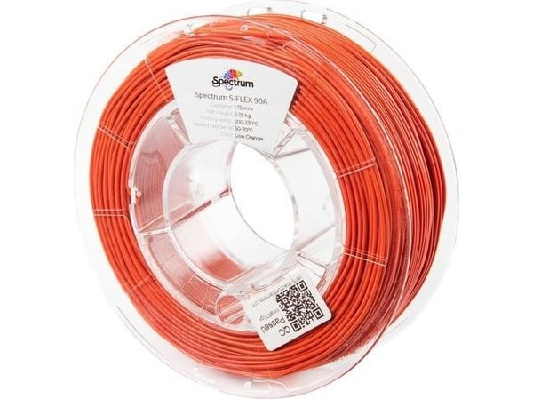 Spectrum Filaments 80251 S-Flex 90A filament, fleksibel, kjemikaliebestandig, uten glidning, 1,75 mm, 250 g, Lion Orange, Orange (1 stk)