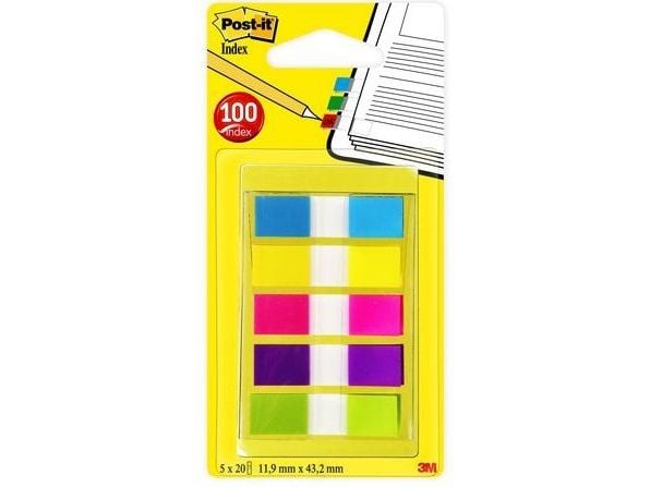 Post-it Index Mini 6835CBEU - Indeksflagg - 11.9 x 43.2 mm - 100 ark (5 x 20) - gul, rosa, purpur, turkis, limegrønn