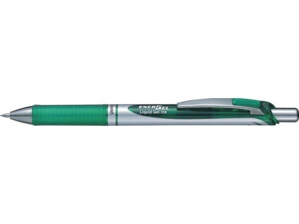 Pentel EnerGel Xm, Uttrekkbar gelépenn, Grønn, Grønn, Sølv, Plast, Gummi, 0,35 mm, Rund