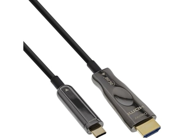 InLine 64250A, 50 m, USB Type-C, HDMI, Hanstik, Hanstik, Hanstik, Lige