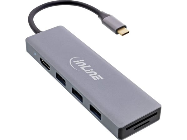 InLine 33271O, USB 3.2 Gen 1 (3.1 Gen 1) Type-C, HDMI, USB 3.2 Gen 1 (3.1 Gen 1) Type-A, 5000 Mbit/s, 3840 x 2160 piksler, Grå, Aluminium