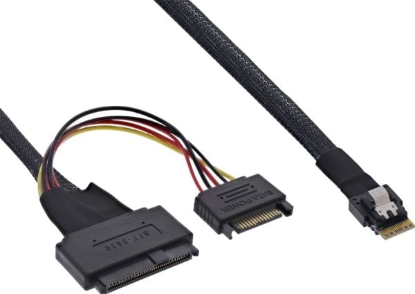 InLine 27644A, 0,5 m, SFF-8654 uros, SFF-8639 + SATA, 24 Gbit/s, Sort