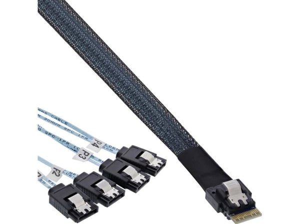 InLine 27646A, 0,5 m, SFF-8654 male, 4x SATA 7-pin, Rett, 12 Gbit/s, Svart