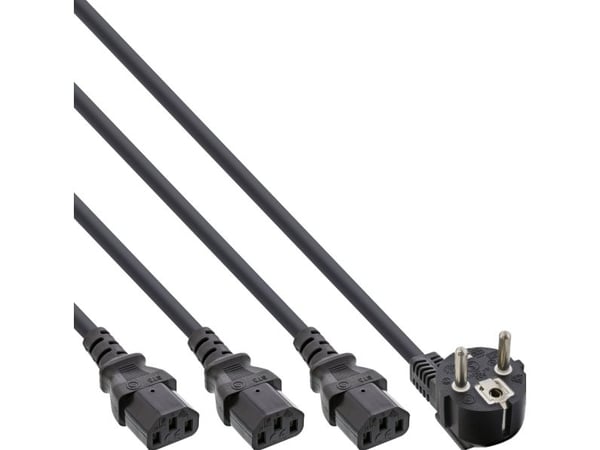 InLine 16653H, 5 m, Virtapistoke tyyppi F, 3 x C13-haaroitin