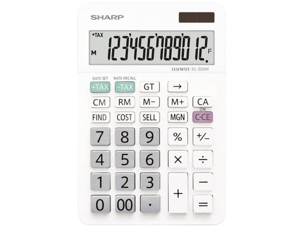 Sharp EL-334W lommeregner hvit skjerm (indstil) - 12 batterier, solcelle (B x H x T) 112 x 170 x 14 mm
