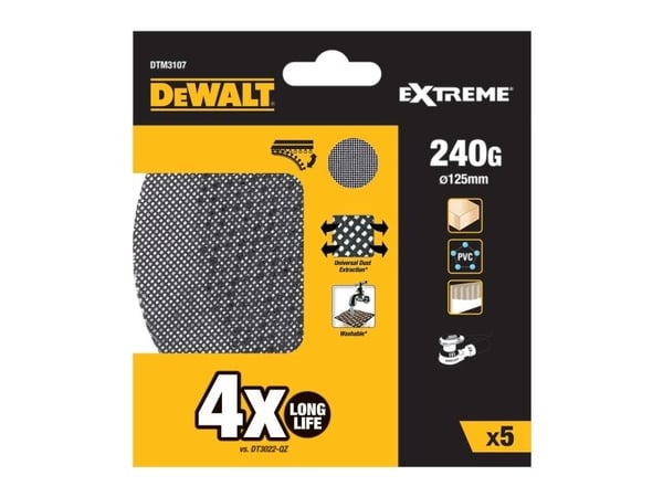 Extreme DeWALT - Hiontalevyt - puulle, metallille, maalille, polyvinyylikloridille (PVC) - 5 kpl - 125 mm - pyöreä - karkeus: 240