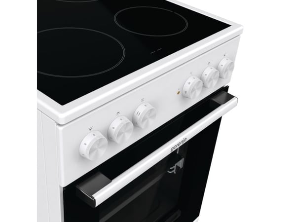 Gorenje GEC5A21WG, Vapaasti seisova liesi, Valkoinen, Rotaatio, Valkoinen, Ruostumaton teräs, Terästä