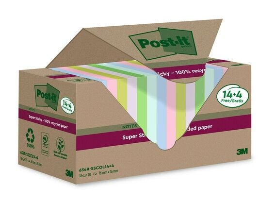 Post-It 7100284782, firkant, Blå, Grønn, Rosa, Lilla, Papir, 100%, 76 mm, 76 mm