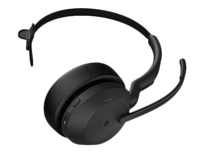 Jabra Evolve2 55 MS Mono - Hodesett - on-ear - Bluetooth - trådløs - aktiv støydemping - USB-A via Bluetooth-adapter - svart - med ladestativ - Zoo...