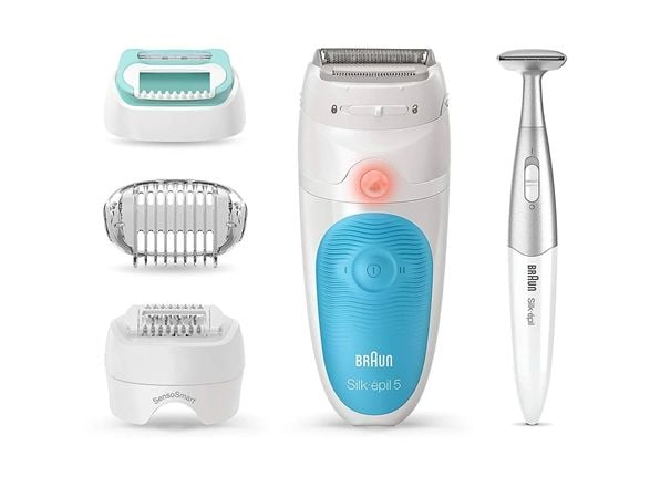 Braun Silk-épil 5 81706344, Hvit, Turkis, 28 pinsetter, Armhule, Bikini, Front thigh, Indre overarmer, Barbering, LED, 0,5 mm