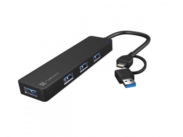 Natec USB HUB USB-C 3.0 NATEC MAYFLY 4-LIITÄNTÄ MUSTA + USB-A-SOVITIN