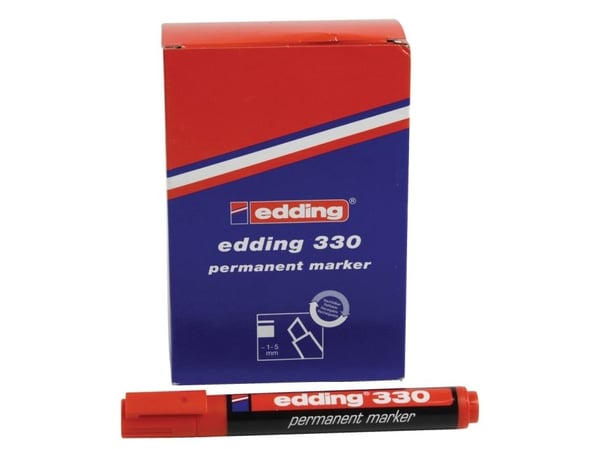 edding 330 - Markør - pysyvä - lasille, metallille, muoville - rød - 1-5 mm