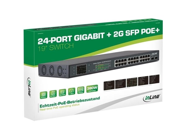 InLine 32324P, Gigabit Ethernet (10/100/1000), Full tosidig, Strøm over Ethernet (PoE), Rack-montering, 1U