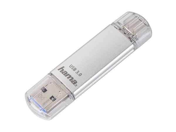 Hama C-Laeta, 256 GB, USB Type-A / USB Type-C, 3.2 Gen 1 (3.1 Gen 1), 70 MB/s, Med lokk, Sølv