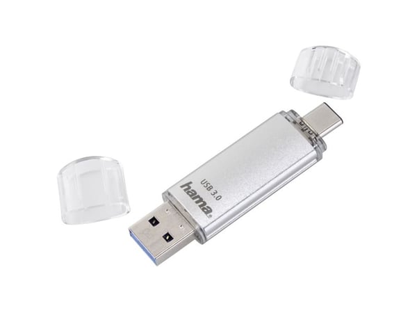 Hama C-Laeta, 256 GB, USB Type-A / USB Type-C, 3.2 Gen 1 (3.1 Gen 1), 70 MB/s, Med lokk, Sølv