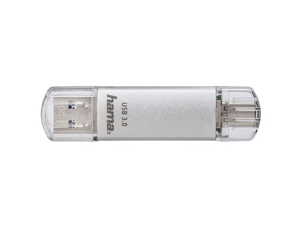 Hama C-Laeta, 256 GB, USB Type-A / USB Type-C, 3.2 Gen 1 (3.1 Gen 1), 70 MB/s, Med lokk, Sølv