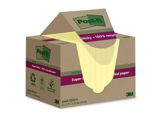 3M Sticky Note Super Sticky Recycling 654 RSS12CY ge 12 St. (654 RSS12CY)