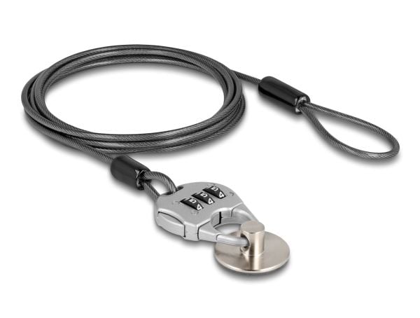 Navilock - Sikkerhetskabellås - with combination lock and steel plate with adhesive pad - svart - 1.8 m