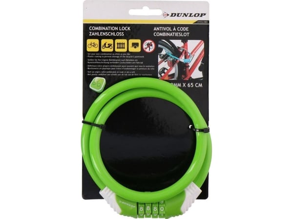 Dunlop sykkellås spiral med kode 1,0x65 cm Dunlop - grønn