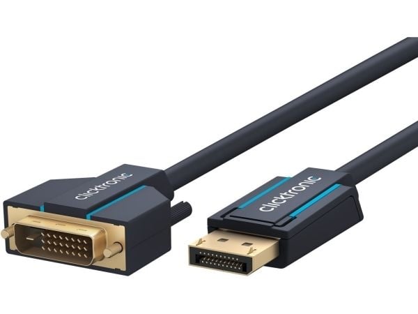 ClickTronic 70729, 2 m, DisplayPort, DVI, Guld, Blå, Kobber
