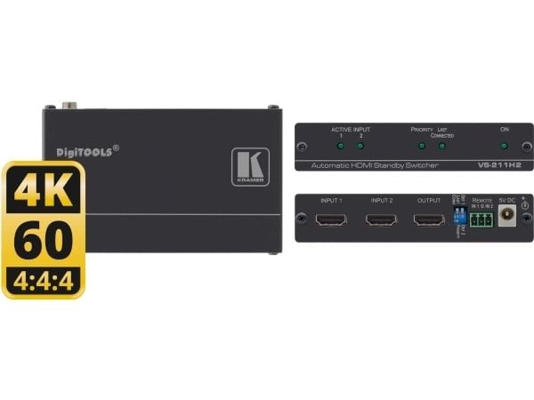 Kramer DigiTOOLS VS-211H2 2x1 Automatic 4K UHD HDMI Standby Switcher - Video/audio switch - 2 x HDMI - stasjonær
