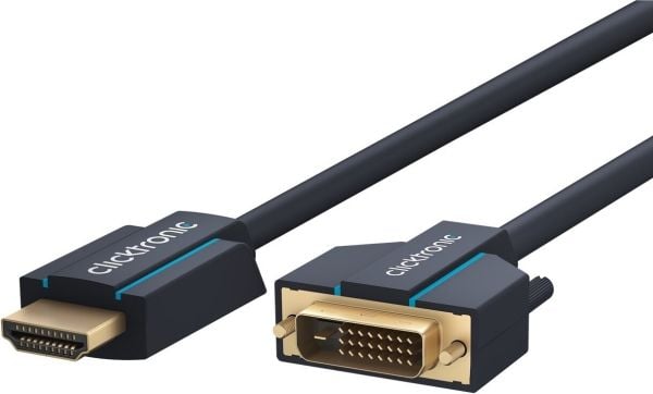 ClickTronic 7.5m HDMI/DVI Adapter, 7,5 m, HDMI, DVI-D, Gull, 4,95 Gbit/s, Blå