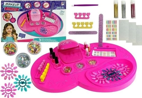 LeanToys neglesett: kosmetikkveske, tørker, neglelakker