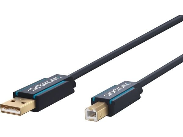 ClickTronic 3m USB 2.0 A/B m/m, 3 m, USB A, USB B, USB 2.0, Hankjønn/hankjønn, Blå